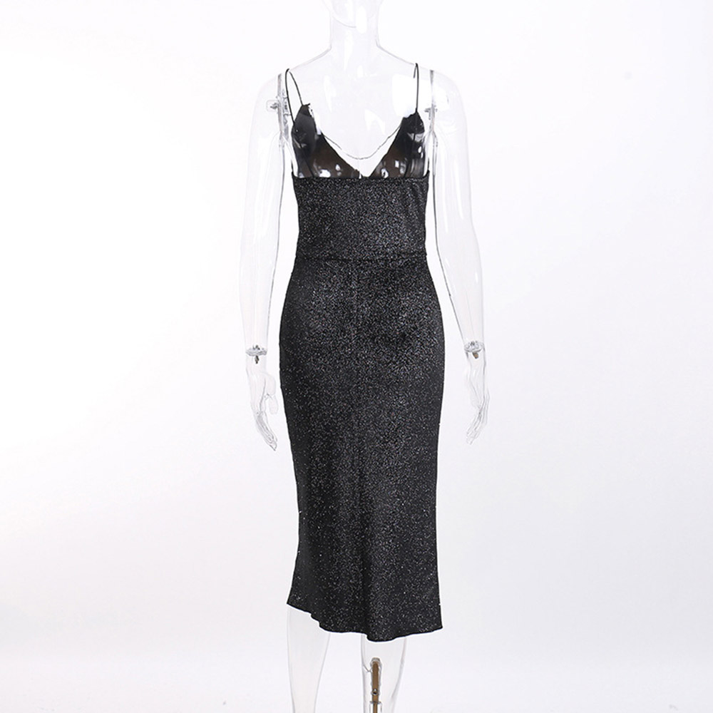 Mid-Calf Sequins Sleeveless V-Neck Western Women's Dress