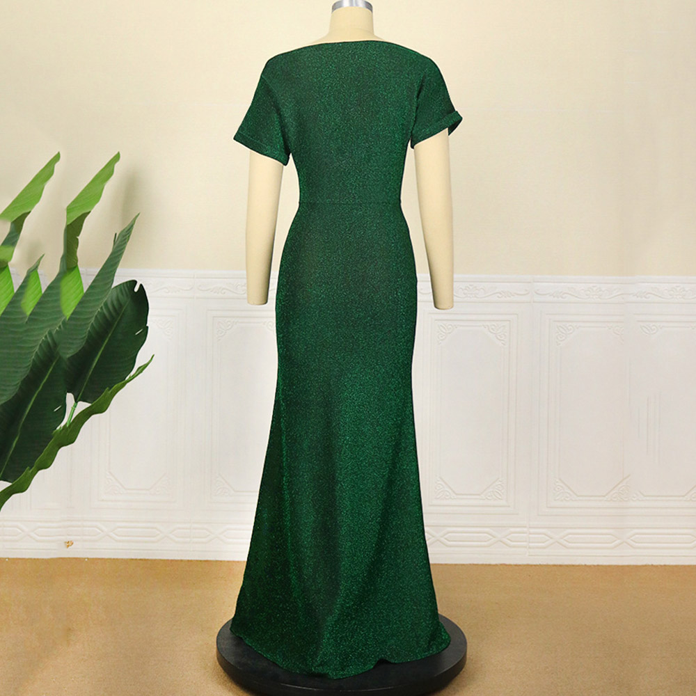 Short Sleeve Floor-Length Falbala High Waist Women's Dress