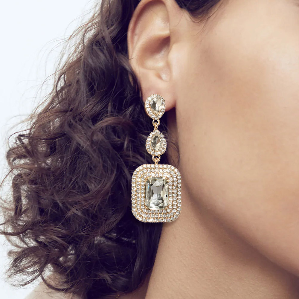 Diamante Alloy Korean Geometric Birthday Earrings