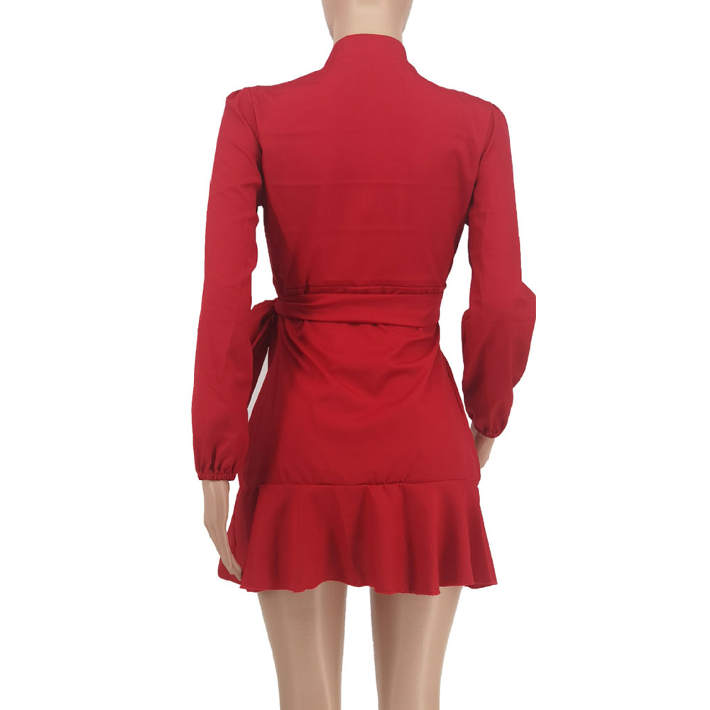 Falbala V-Neck Long Sleeve Above Knee Regular Women's Dress