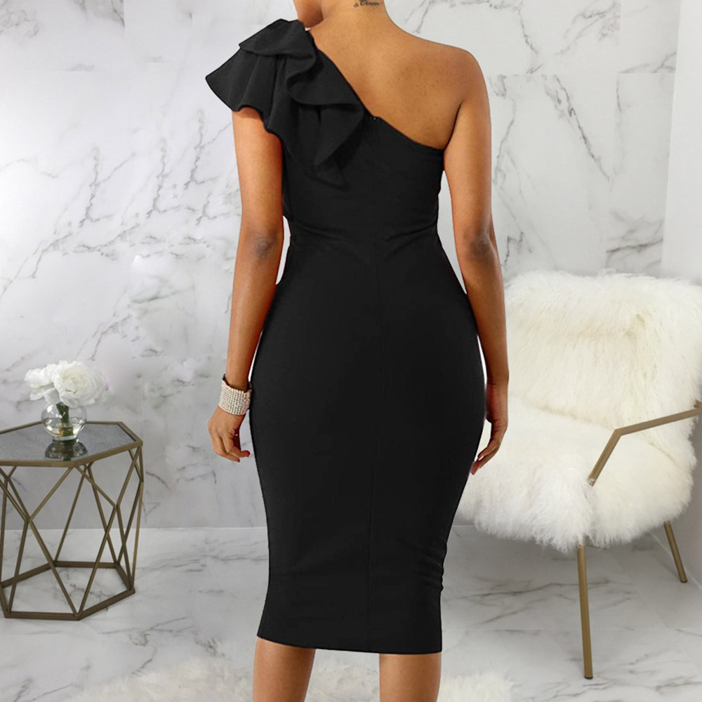 Sleeveless Oblique Collar Mid-Calf Asymmetric Pullover Women's Dress