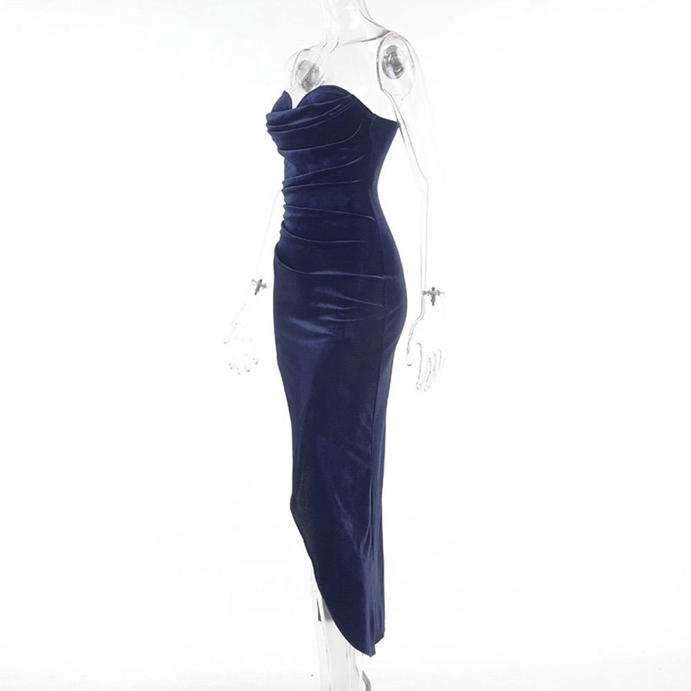 Pleated Sleeveless Off Shoulder Ankle-Length High Waist Women's Dress