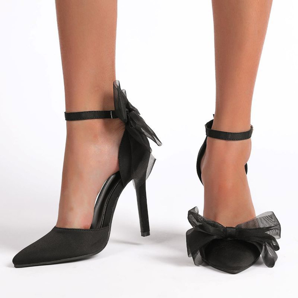 Buckle Bow Stiletto Heel Pointed Toe 11.5cm Thin Shoes
