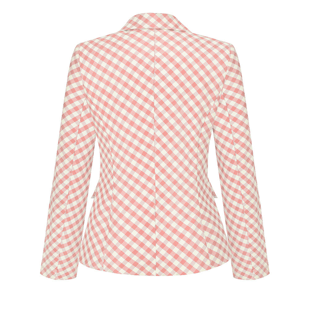 Notched Lapel Long Sleeve Houndstooth Double-Breasted Standard Women's Casual Blazer