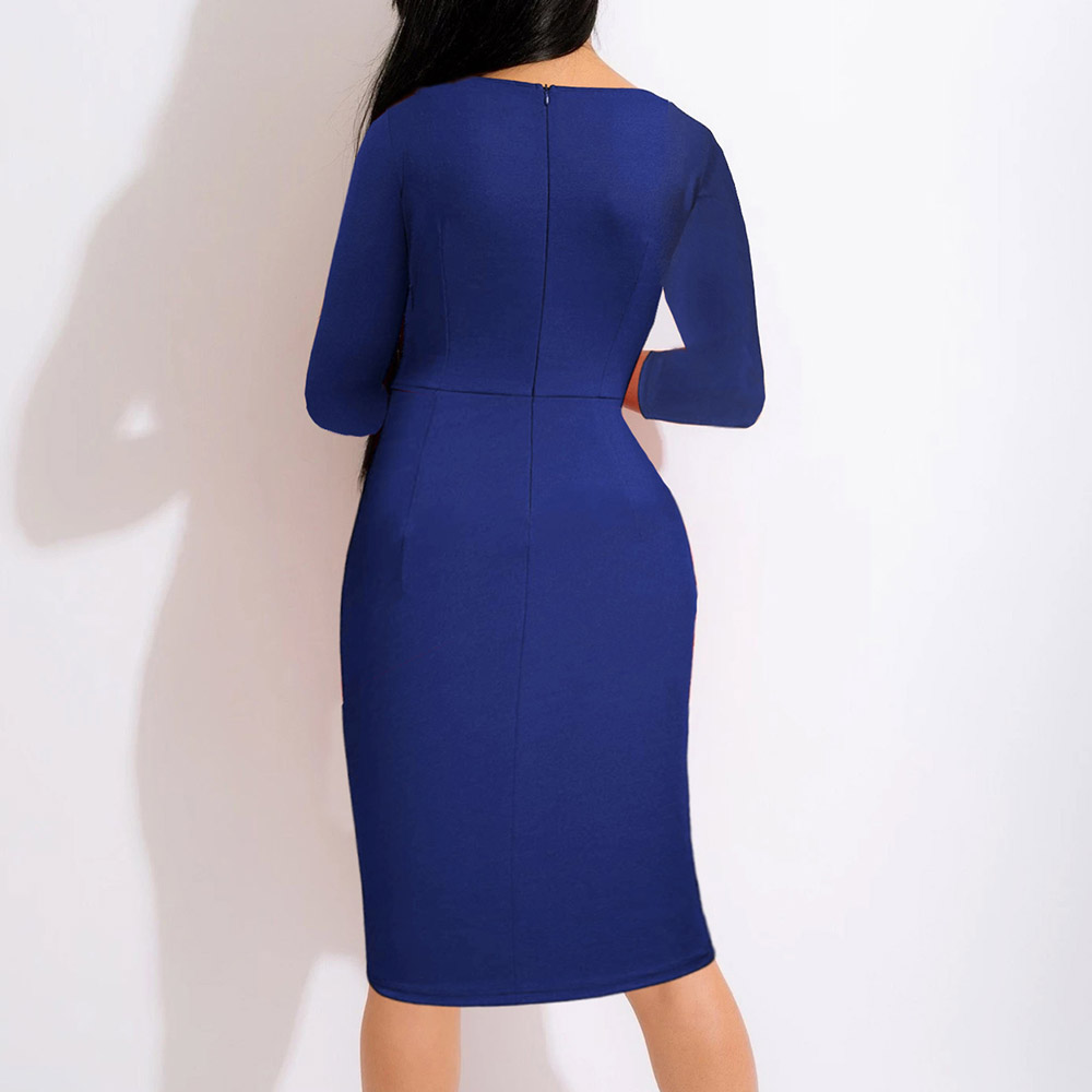 Asymmetric Three-Quarter Sleeve Round Neck Mid-Calf Office Lady Women's Dress