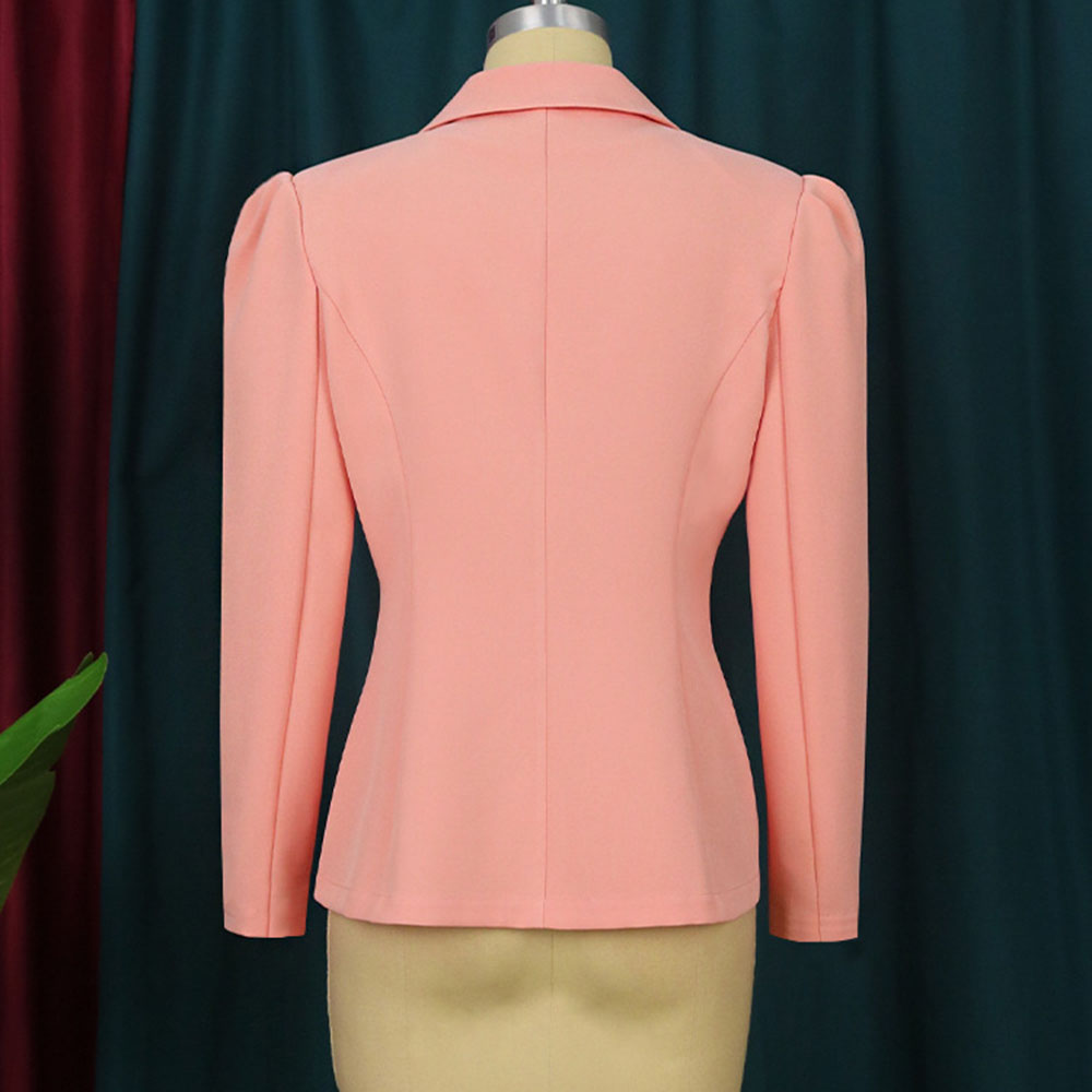 Double-Breasted Plain Long Sleeve Notched Lapel Puff Sleeve Women's Casual Blazer