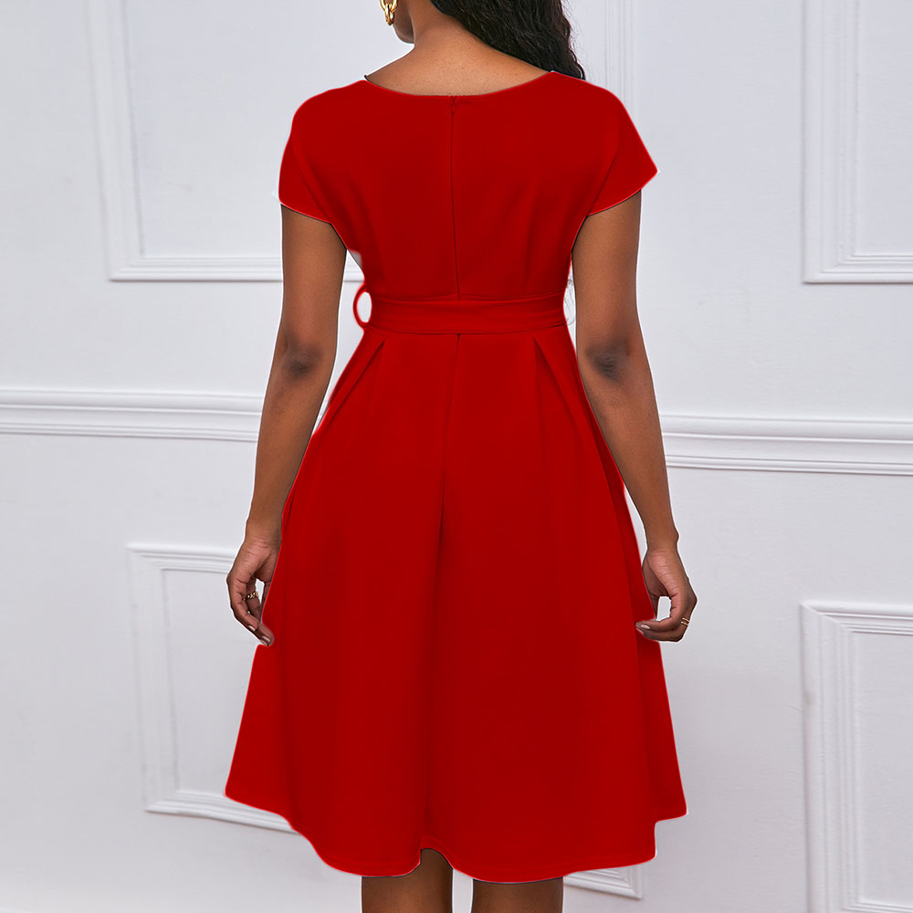 Knee-Length V-Neck Short Sleeve Pullover Women's Dress