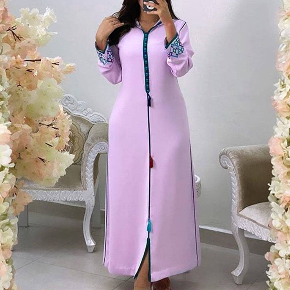 Long Sleeve Ankle-Length Split Pullover Women's Dress