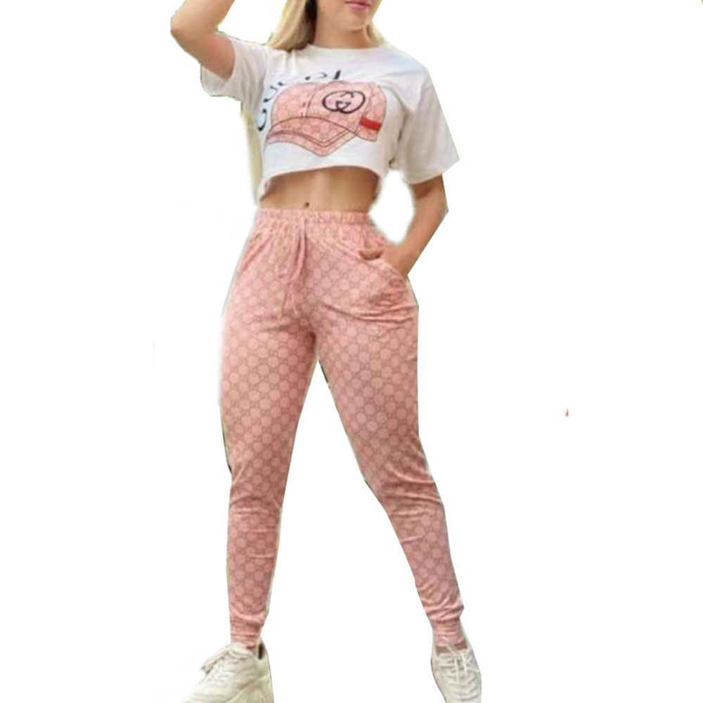 Lace-Up T-Shirt Casual Round Neck Women's Two Piece Sets