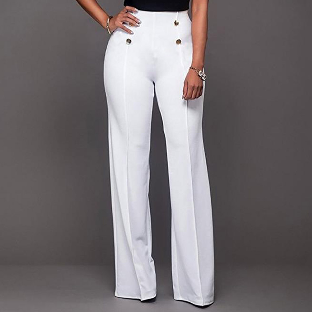 Slim Button Plain Straight Women's Casual Pants