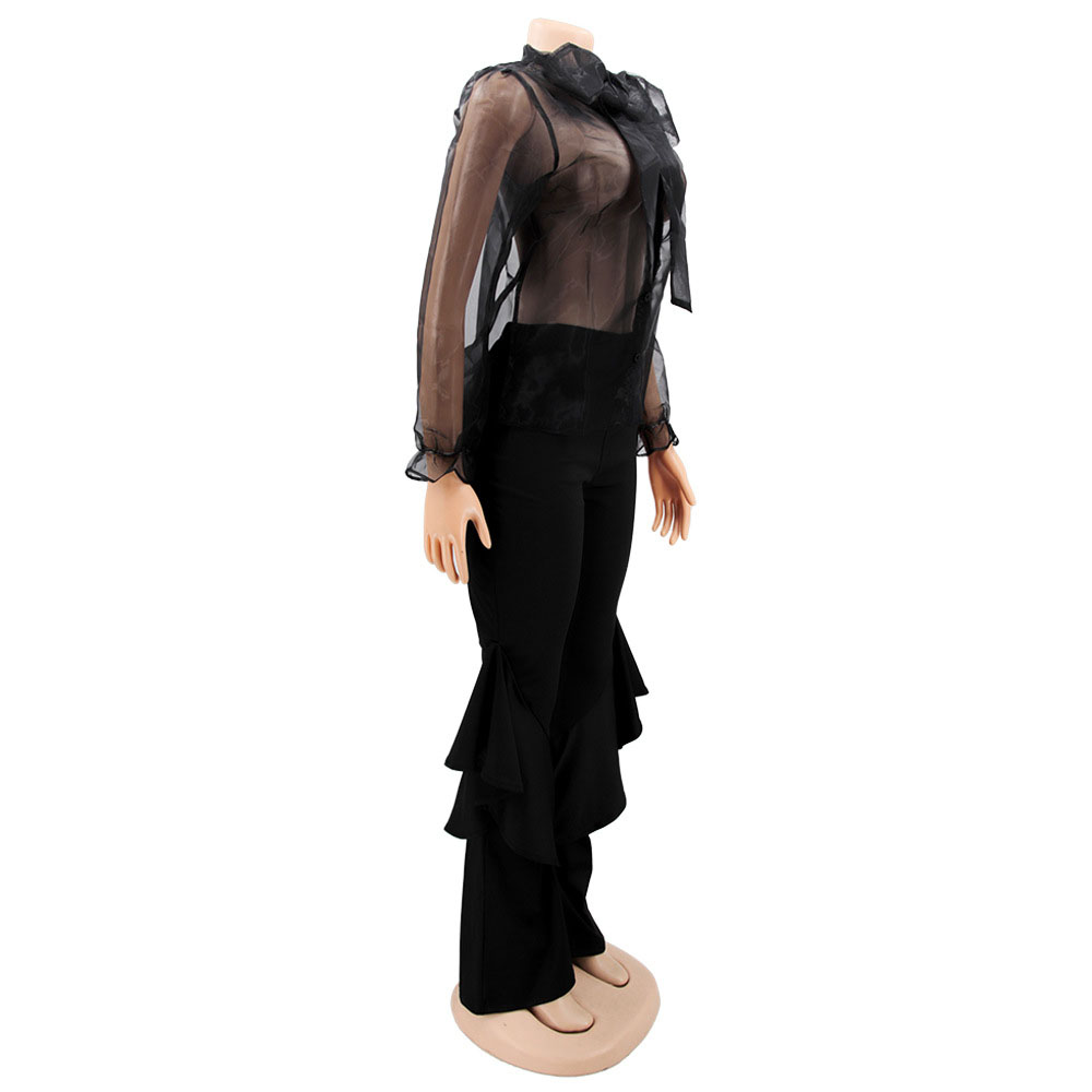 See-Through Pants Office Lady Plain Women's Two Piece Sets