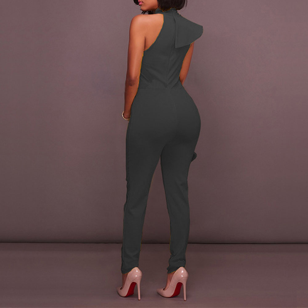 Plain Sexy Falbala Full Length Skinny Women's Jumpsuit