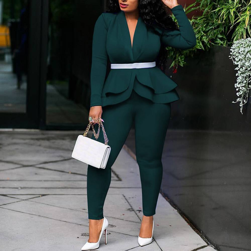 Coat Wear to Work Plain Pencil Pants Women's Two Piece Sets