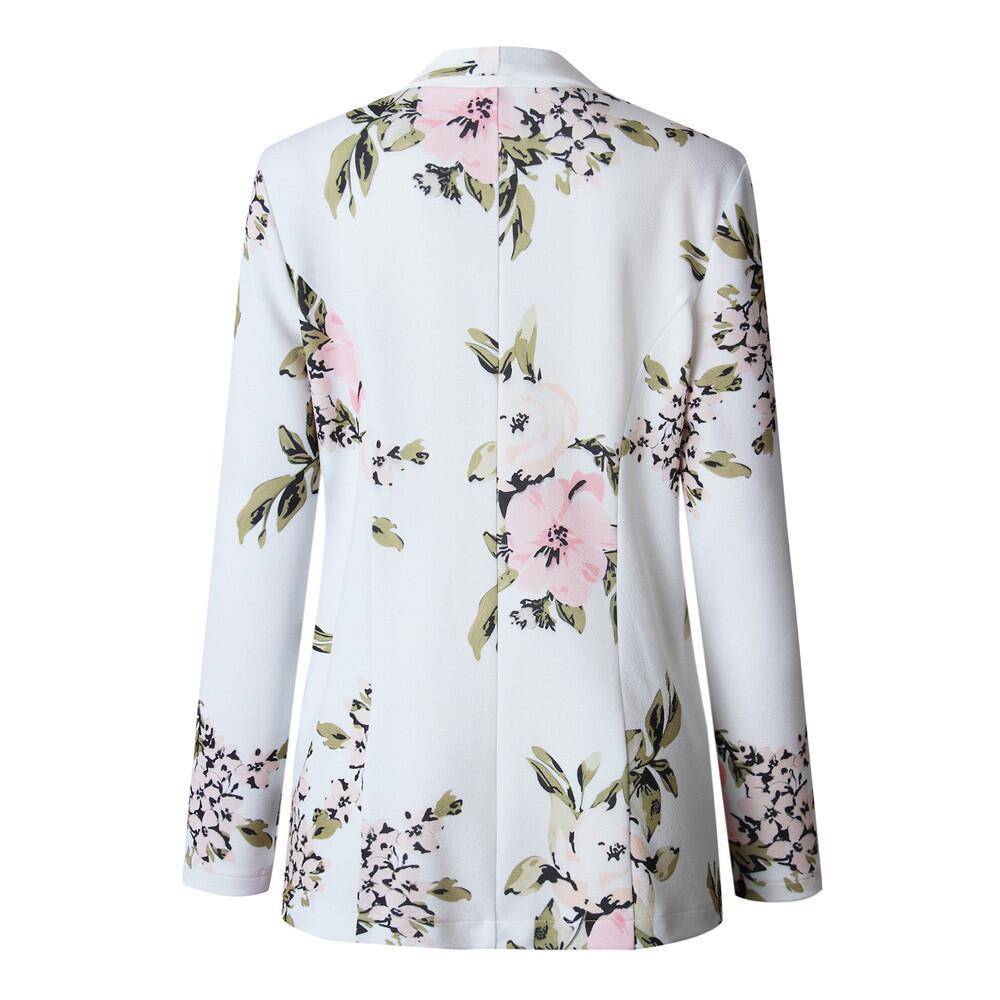 Wrapped Floral Three-Quarter Sleeve Mid-Length Women's Casual Blazer