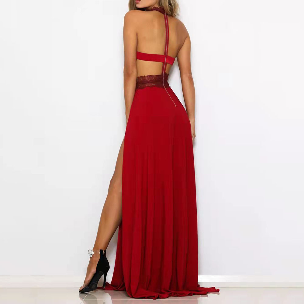 Floor-Length Sleeveless Stand Collar Lace Sexy Women's Dress