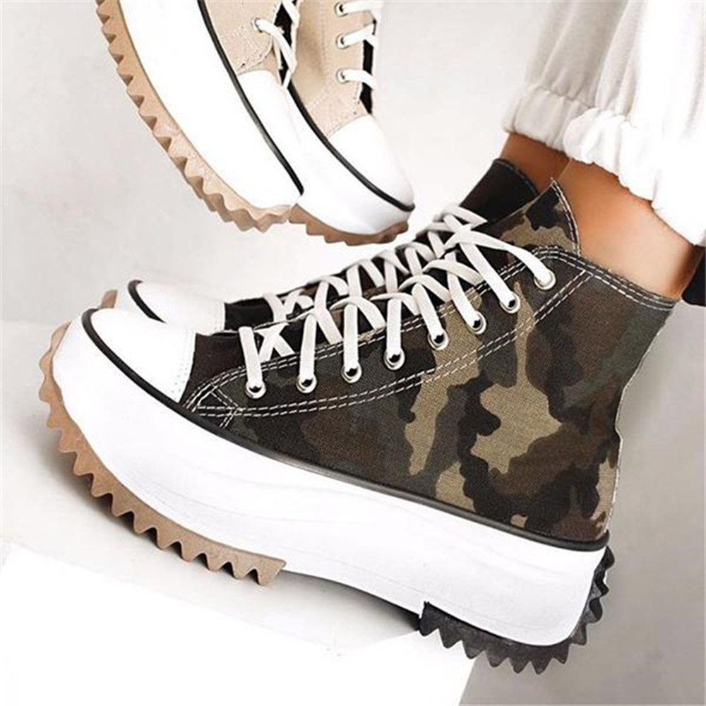 High-Cut Upper Round Toe Lace-Up Platform Sneakers