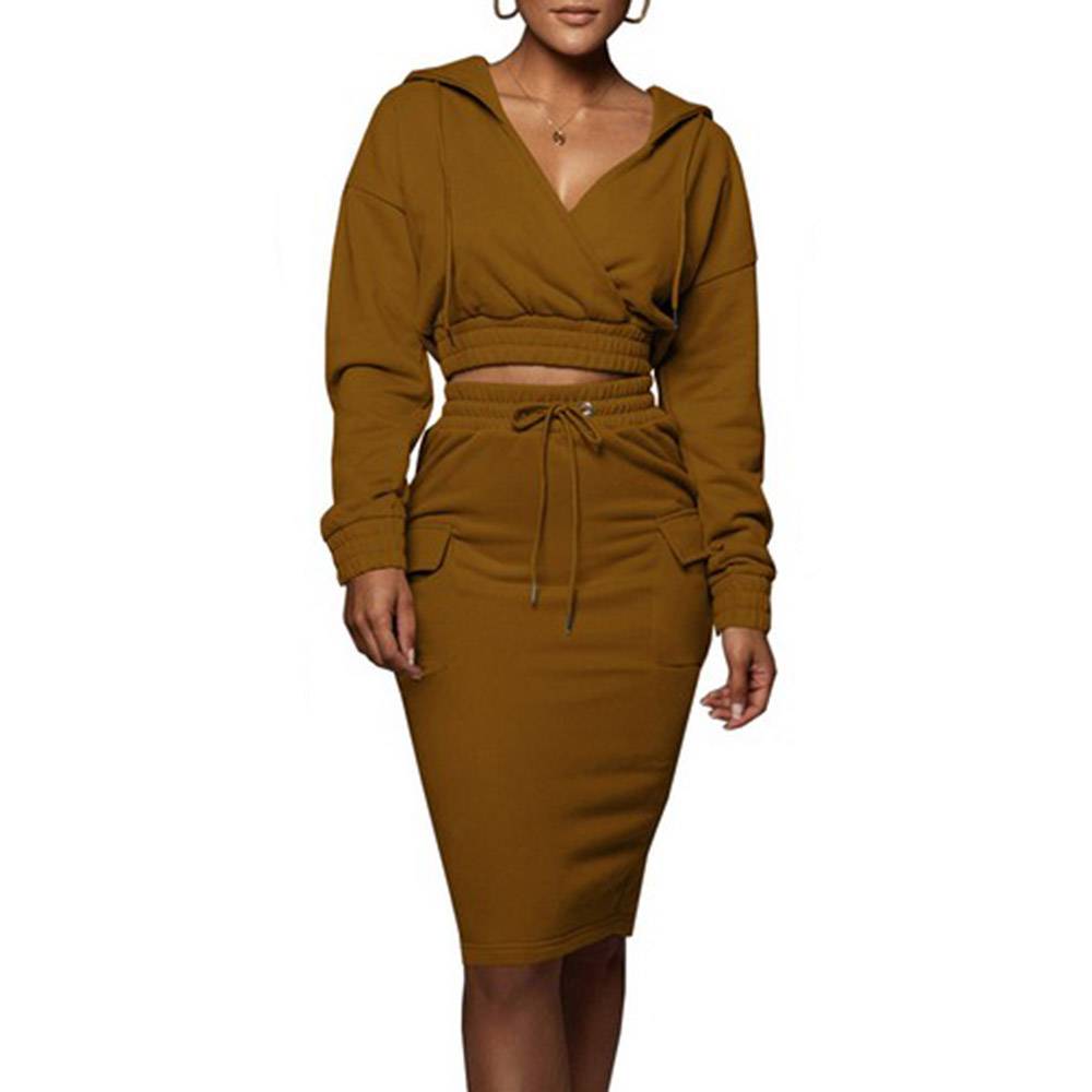 Pocket Fashion Hoodie Plain Hooded Women's Two Piece Sets