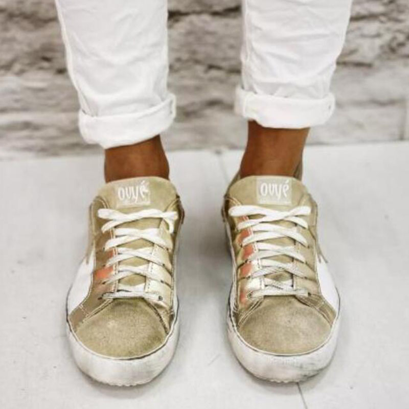 Round Toe Sequin Low-Cut Upper Lace-Up Outdoor Sneakers