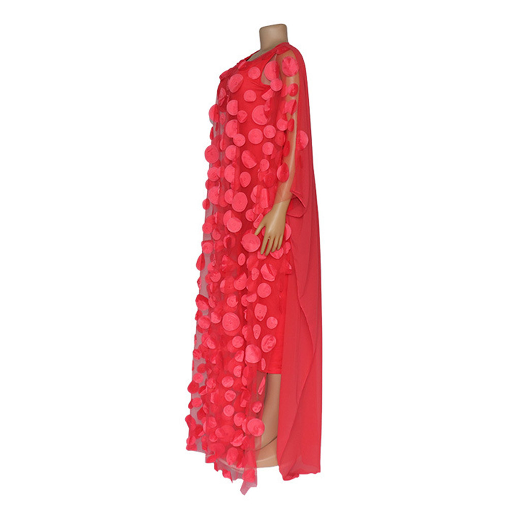 Long Sleeve Round Neck See-Through Floor-Length Polka Dots Women's Dress