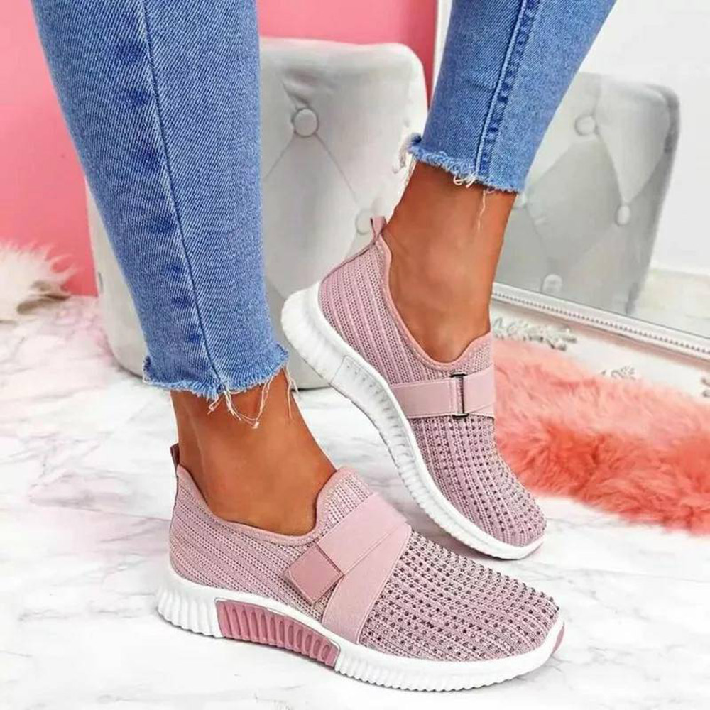 Slip-On Rhinestone Round Toe Low-Cut Upper Flat With Sneakers