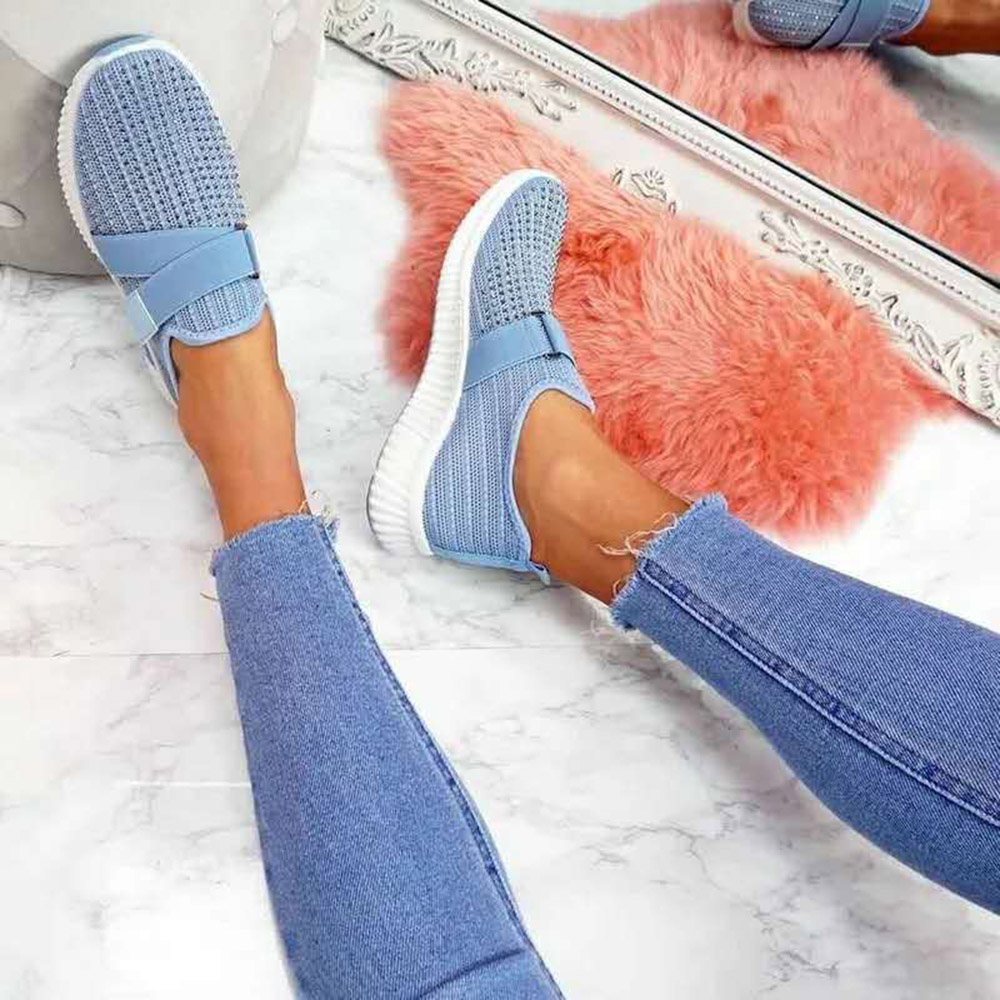 Slip-On Rhinestone Round Toe Low-Cut Upper Flat With Sneakers
