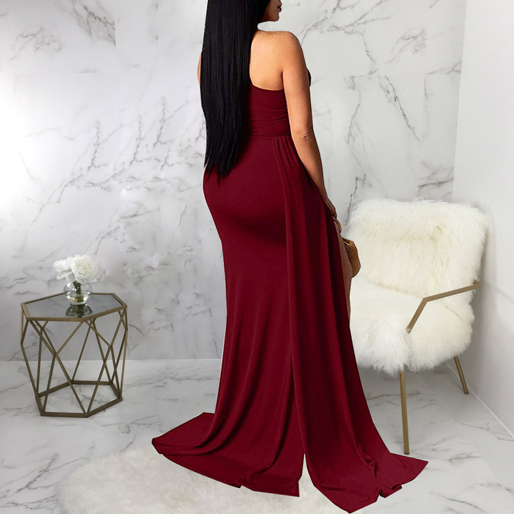 Oblique Collar Sleeveless Asymmetric Floor-Length Pullover Women's Dress