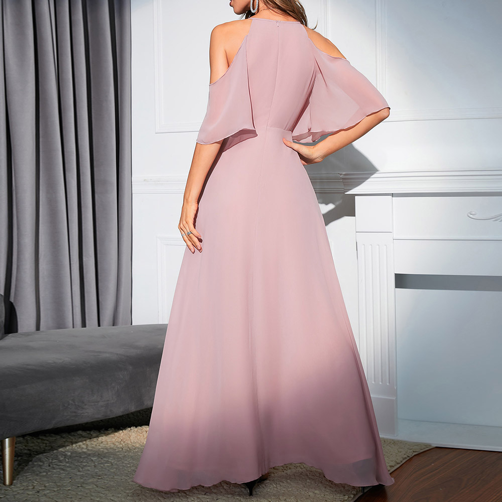 Half Sleeve Round Neck Floor-Length Falbala A-Line Women's Dress