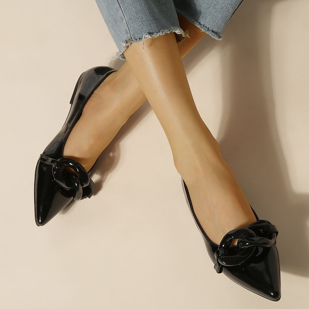 3D Block Heel Pointed Toe Slip-On Low-Cut Upper Thin Shoes