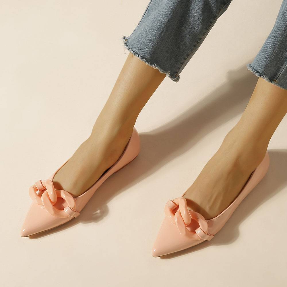 3D Block Heel Pointed Toe Slip-On Low-Cut Upper Thin Shoes