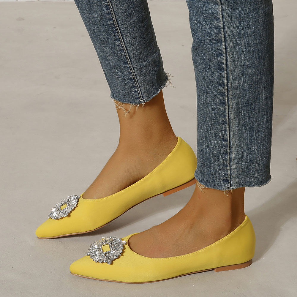 Rhinestone Pointed Toe Slip-On Block Heel Plain Thin Shoes