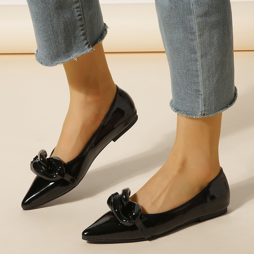 3D Block Heel Pointed Toe Slip-On Low-Cut Upper Thin Shoes