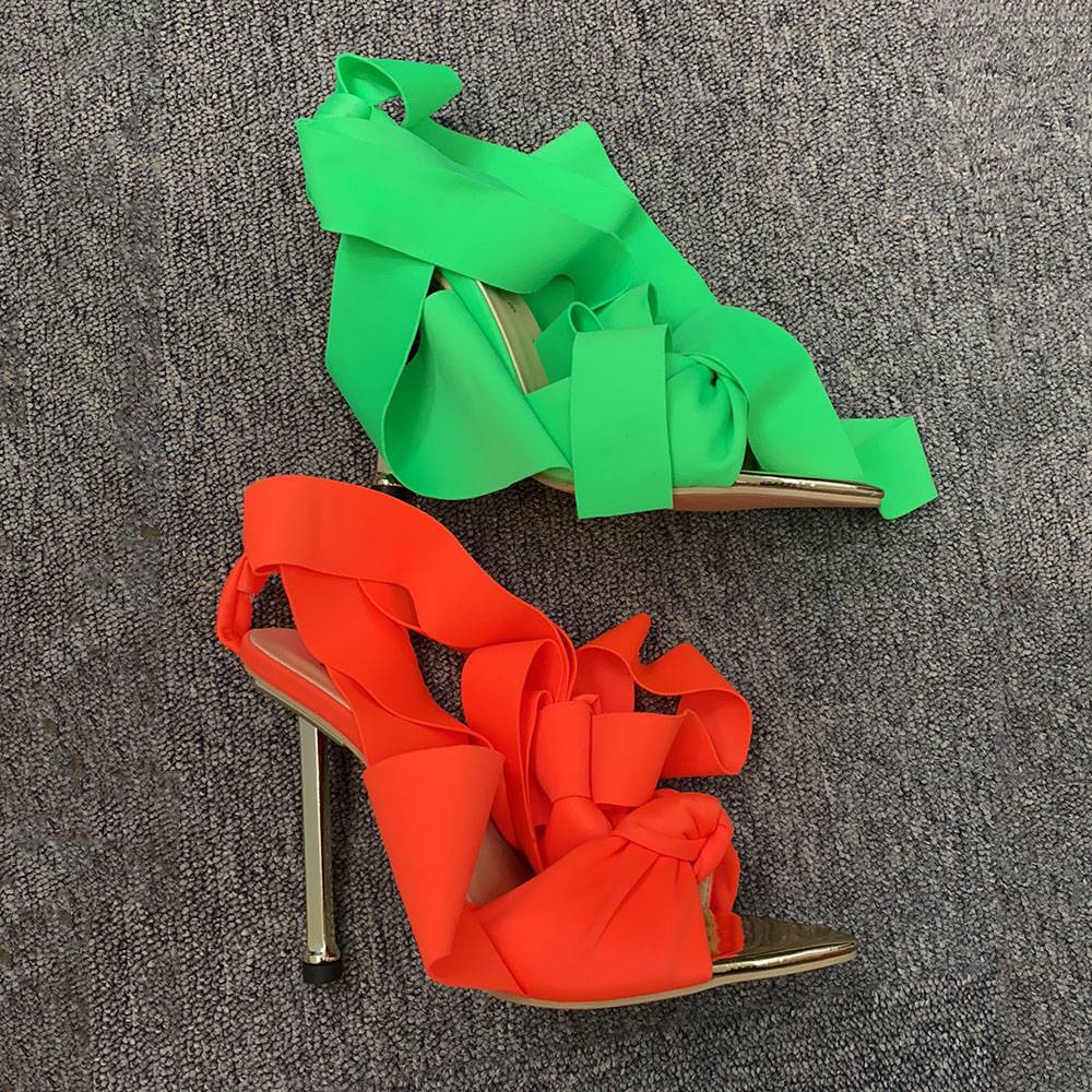 Stiletto Heel Open Toe Lace-Up Plain Sandals