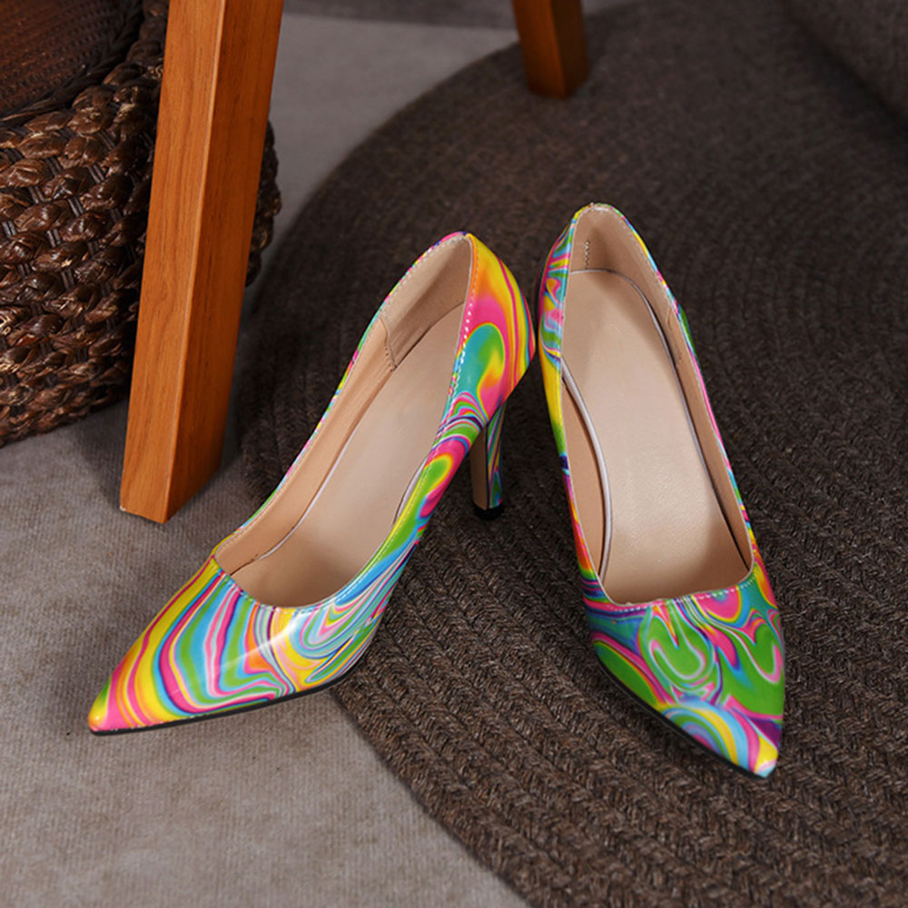 Pointed Toe Print Slip-On Stiletto Heel High Heel (5-8cm) Thin Shoes