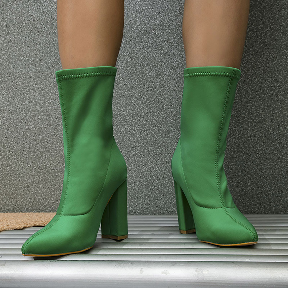 Chunky Heel Plain Pointed Toe Slip-On Western Boots