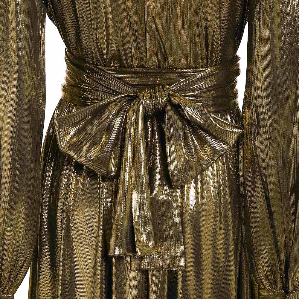 Three-Quarter Sleeve Floor-Length Split V-Neck Lantern Sleeve Women's Dress