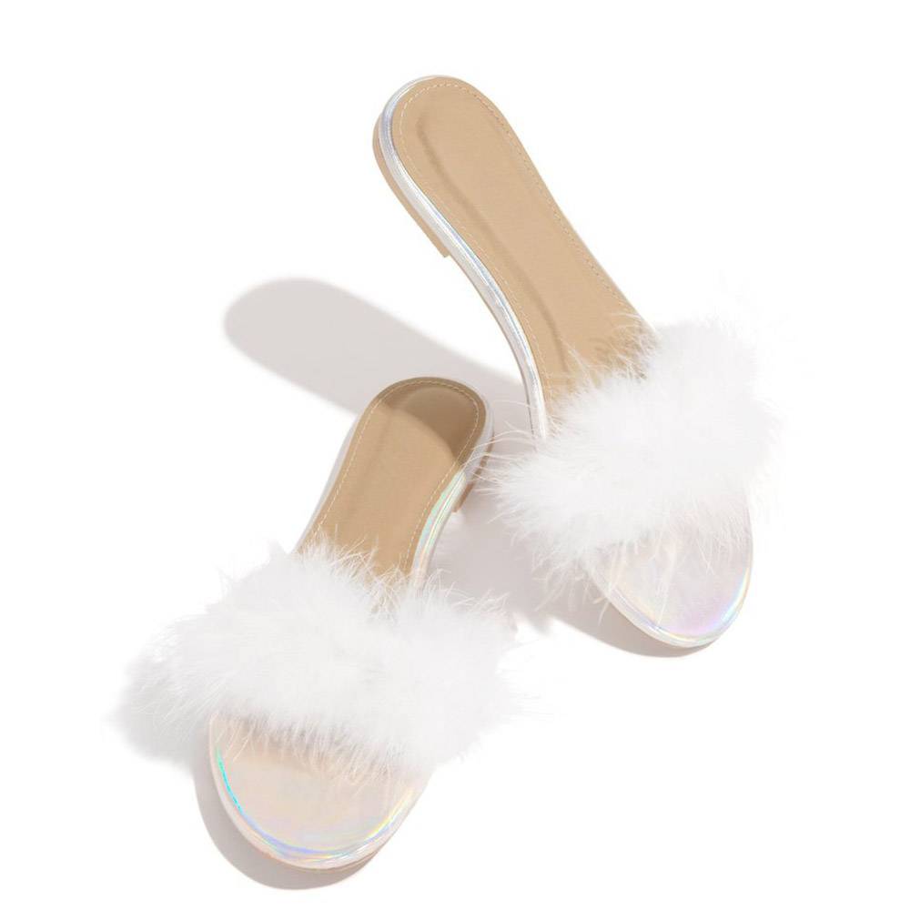 Slip-On Flip Flop Flat With Feather Summer Slippers
