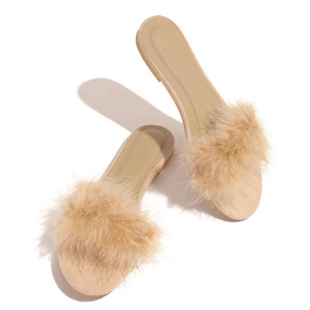 Slip-On Flip Flop Flat With Feather Summer Slippers