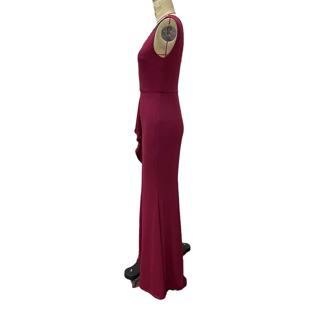 Sleeveless Floor-Length Patchwork Oblique Collar Mermaid Women's Dress