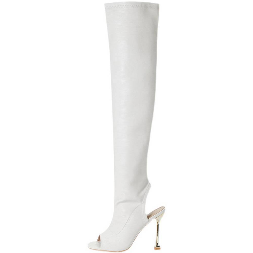Open Toe Plain Side Zipper PU Boots