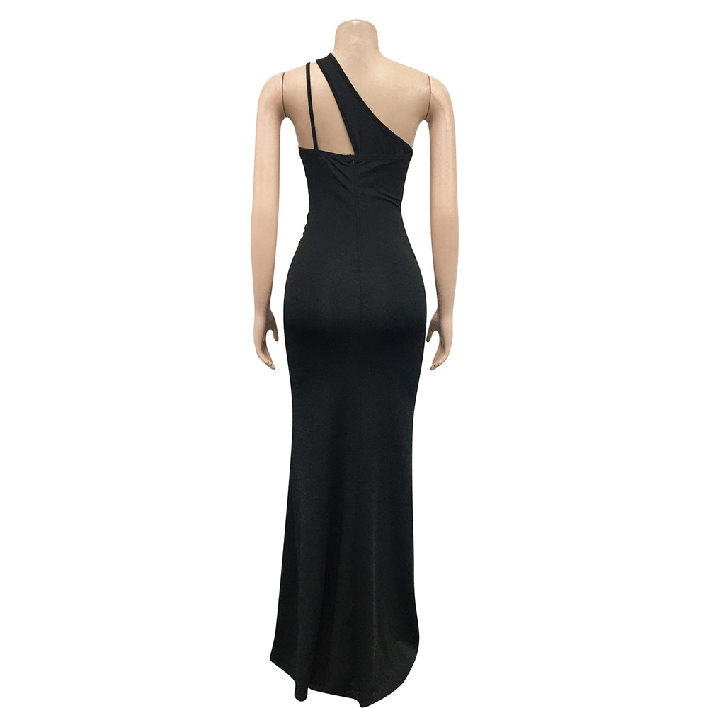 Floor-Length Oblique Collar Asymmetric Sleeveless Spring Women's Dress