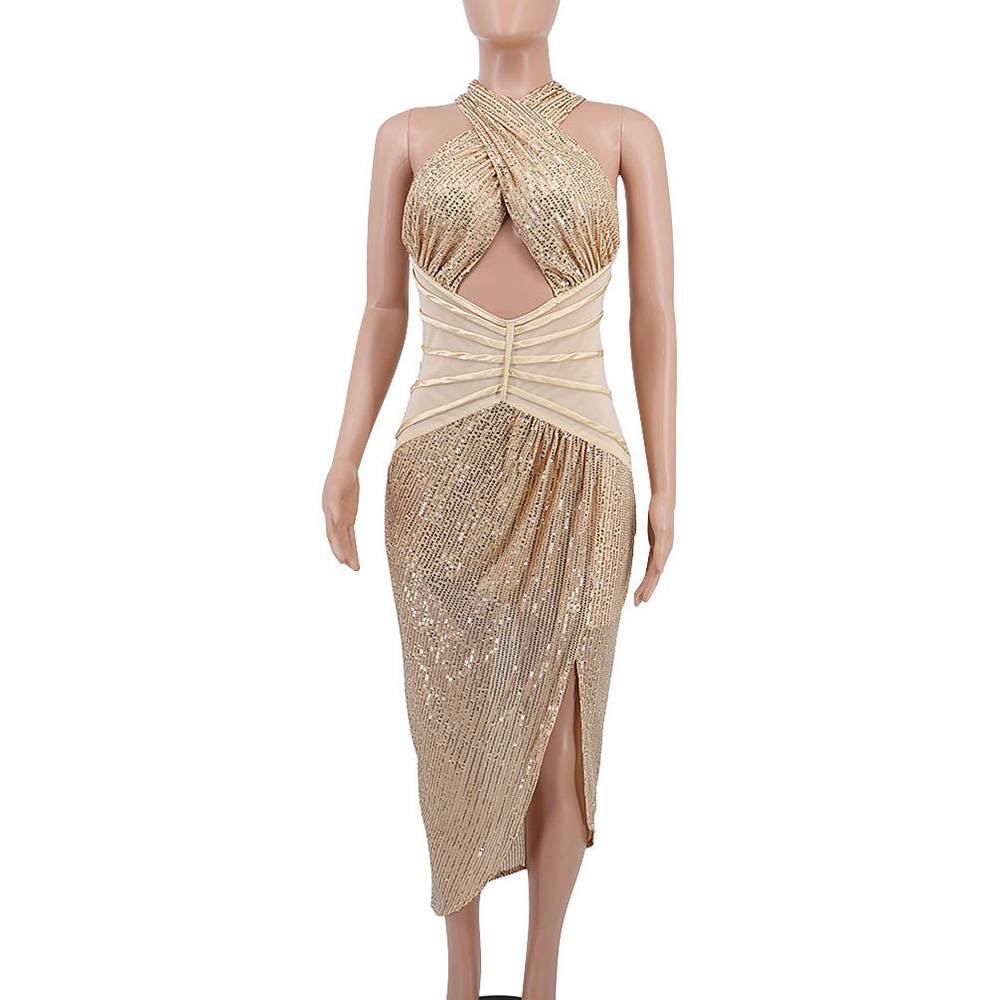 Sleeveless Ankle-Length Sequins Summer Women's Dress