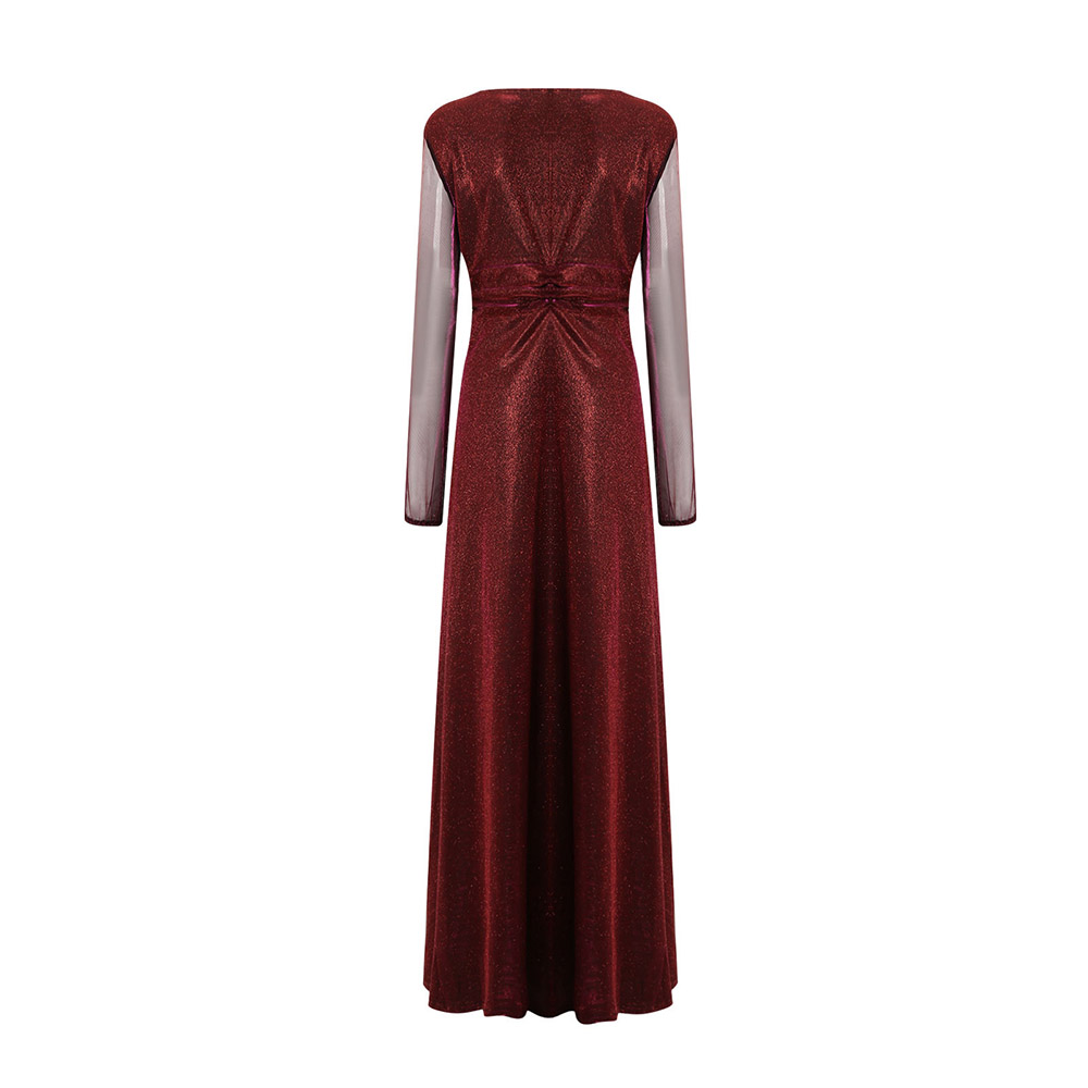 Long Sleeve Floor-Length Split V-Neck High Waist Women's Dress