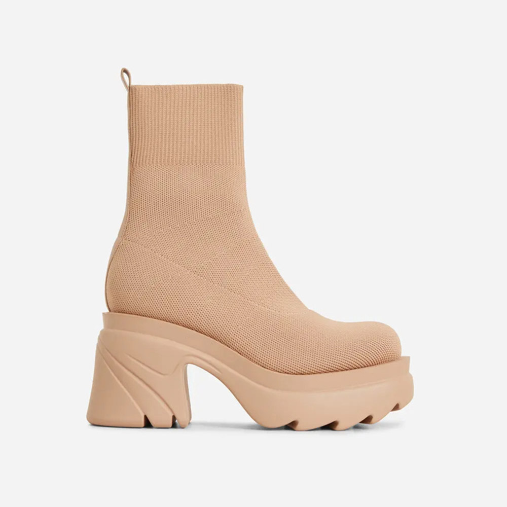 Slip-On Round Toe Plain Chunky Heel Cotton Boots