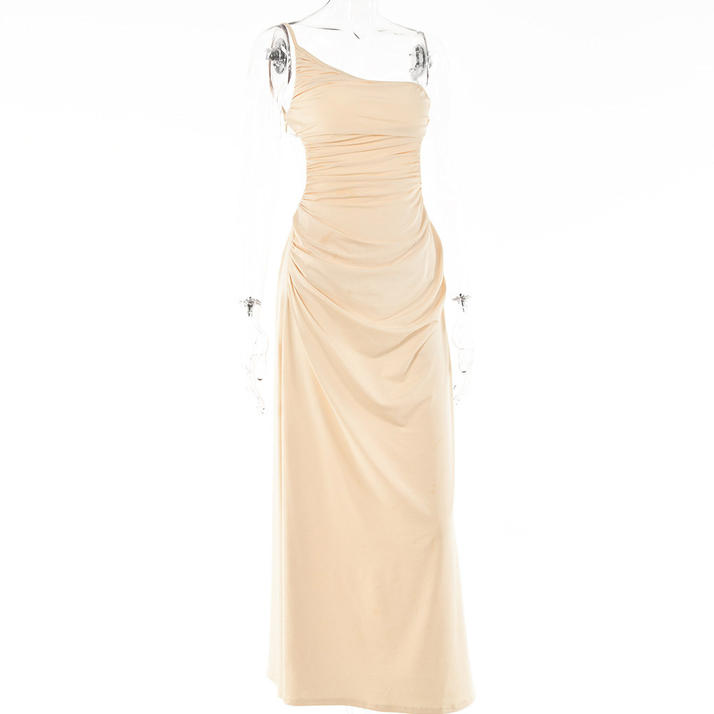 Oblique Collar Asymmetric Floor-Length Sleeveless Pullover Women's Dress