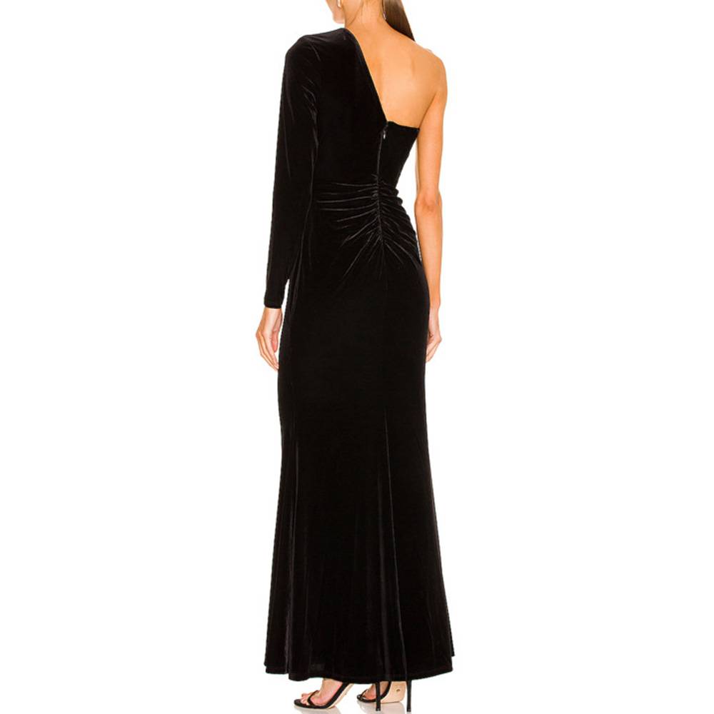 Long Sleeve Floor-Length Oblique Collar Split High Waist Women's Dress