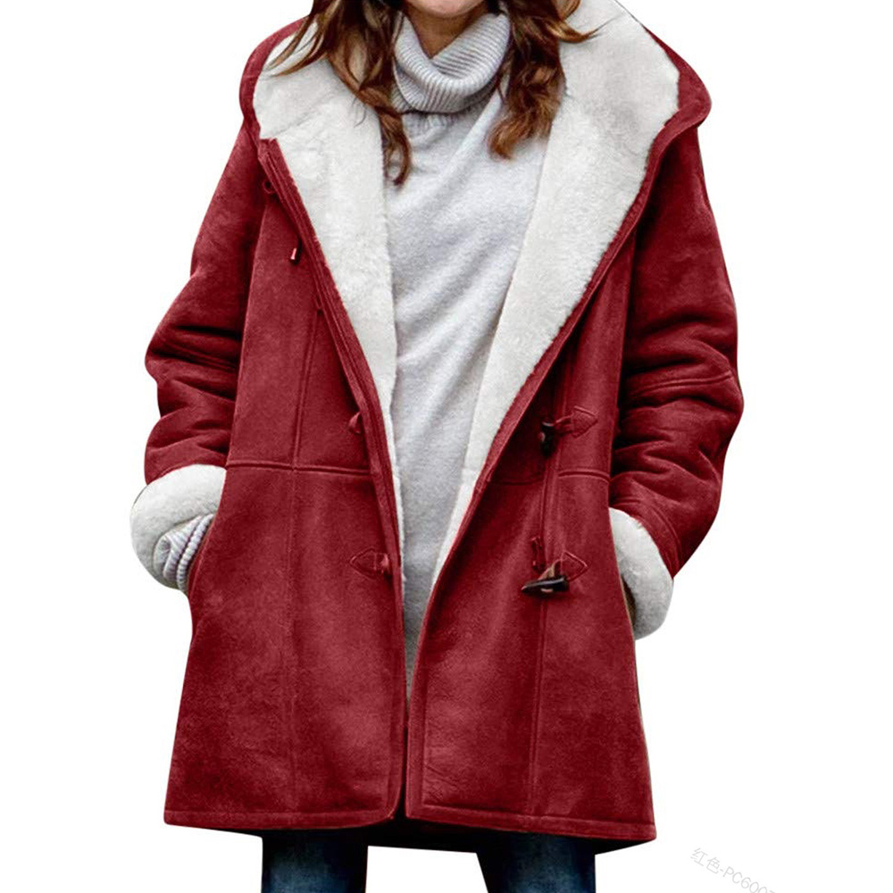 Horn Button Slim Thick Mid-Length Women's Cotton Padded Jacket