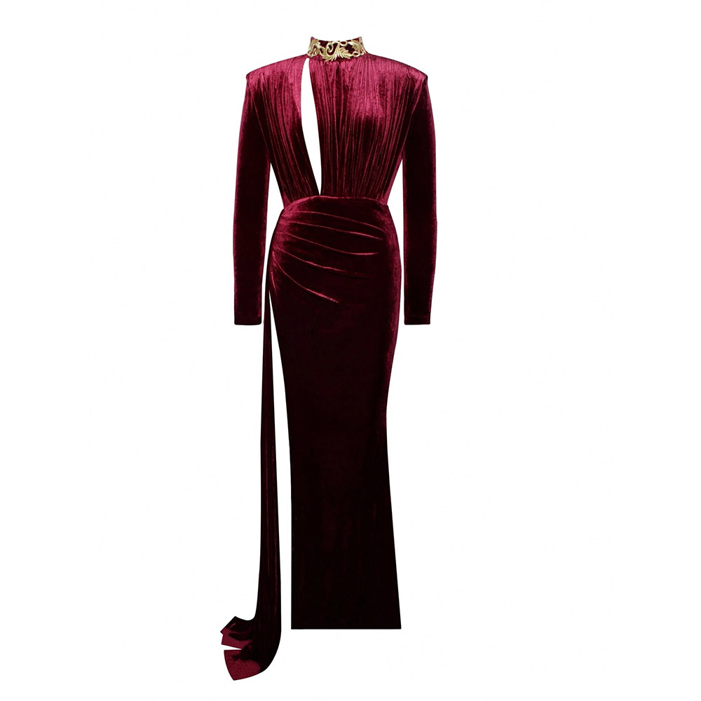 Floor-Length Long Sleeve Asymmetric Turtleneck Pullover Women's Dress