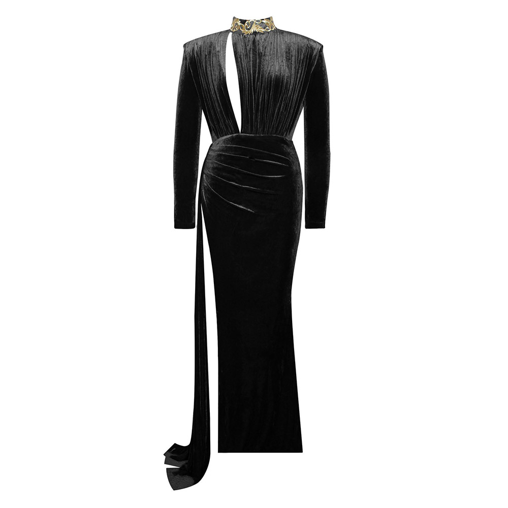 Floor-Length Long Sleeve Asymmetric Turtleneck Pullover Women's Dress