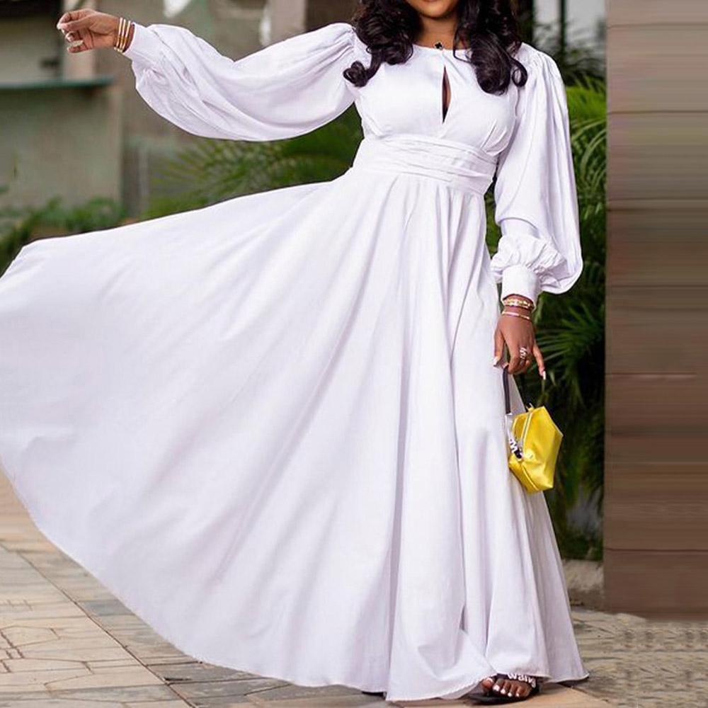 Long Sleeve Floor-Length Backless Round Neck Expansion Women's Dress