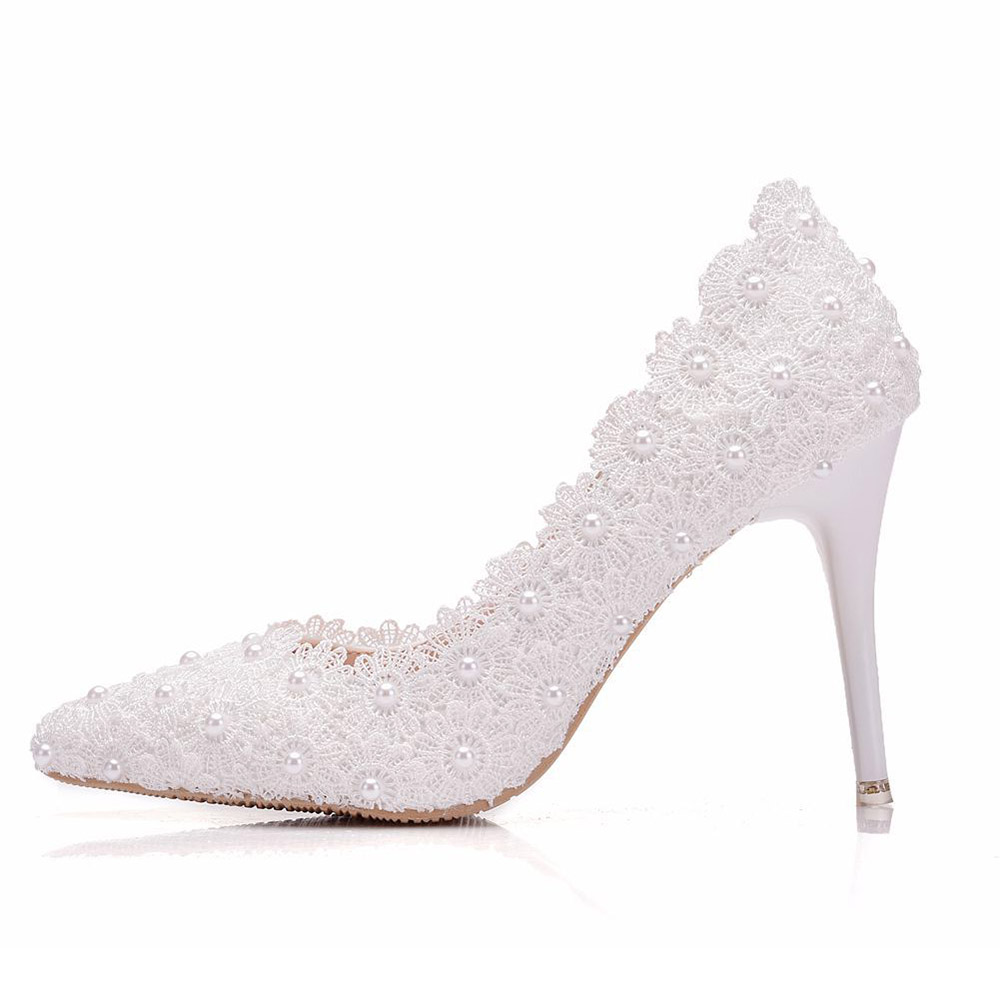Pointed Toe Beads Slip-On Stiletto Heel Wedding Thin Shoes